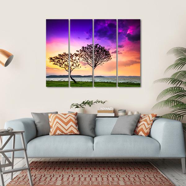 Trees With Lake Balaton Canvas Wall Art-4 Horizontal-Gallery Wrap-34&quot; x 24&quot;-Tiaracle