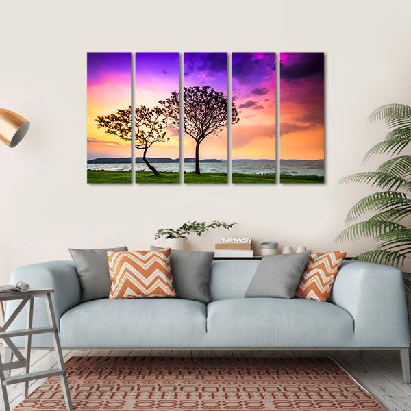 Trees With Lake Balaton Canvas Wall Art-5 Horizontal-Gallery Wrap-22" x 12"-Tiaracle