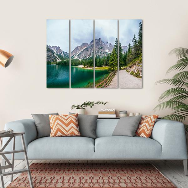 Lake Between Mountains Canvas Wall Art-4 Horizontal-Gallery Wrap-34" x 24"-Tiaracle