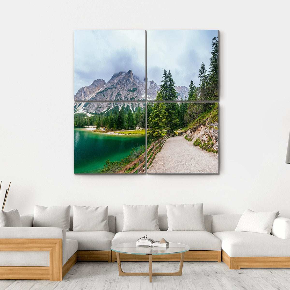 Lake Between Mountains Canvas Wall Art-4 Square-Gallery Wrap-17" x 17"-Tiaracle