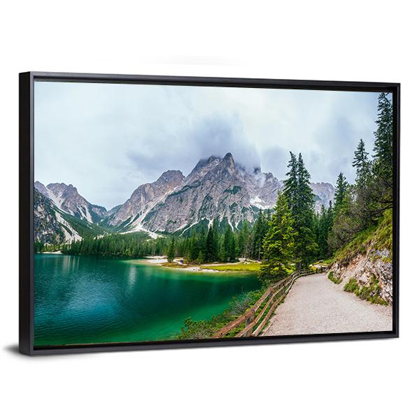 Lake Between Mountains Canvas Wall Art-3 Horizontal-Gallery Wrap-25" x 16"-Tiaracle