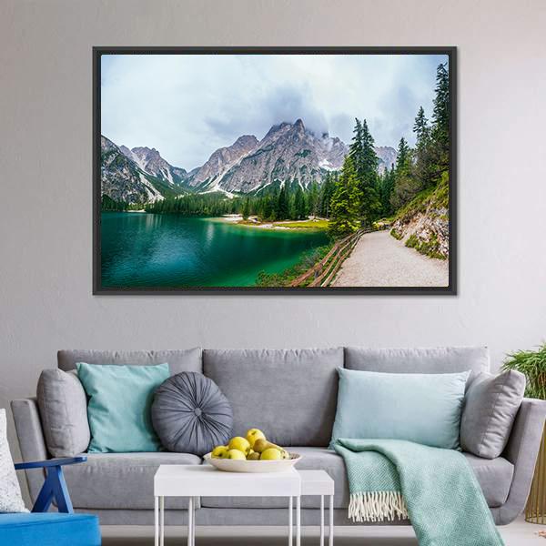 Lake Between Mountains Canvas Wall Art-3 Horizontal-Gallery Wrap-25" x 16"-Tiaracle