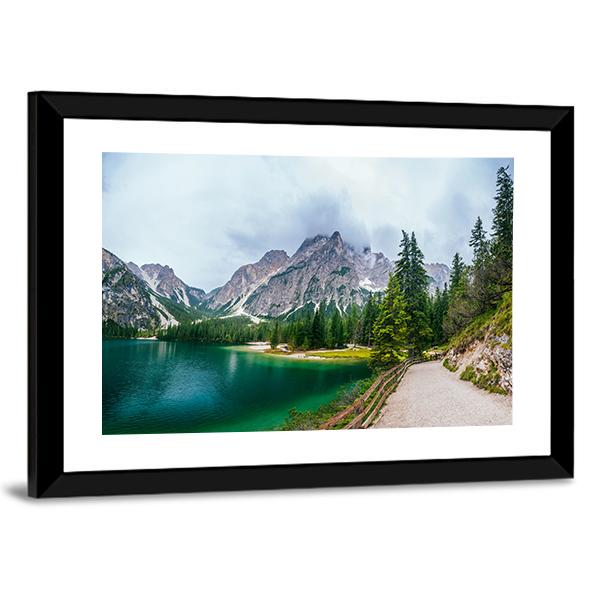 Lake Between Mountains Canvas Wall Art-3 Horizontal-Gallery Wrap-25" x 16"-Tiaracle