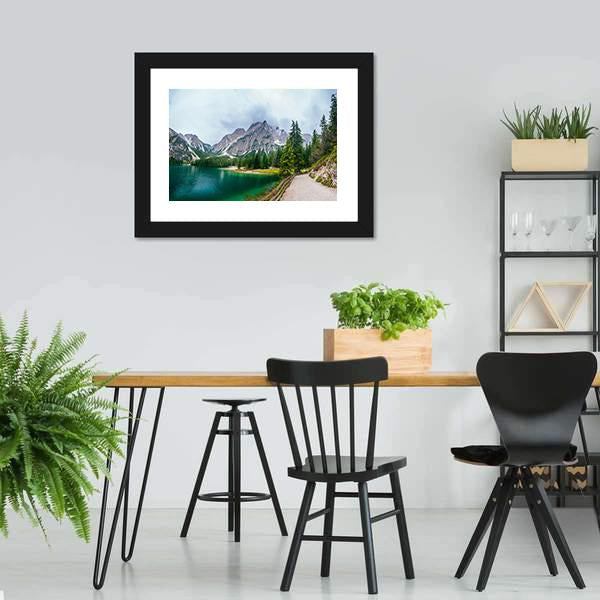 Lake Between Mountains Canvas Wall Art-3 Horizontal-Gallery Wrap-25" x 16"-Tiaracle