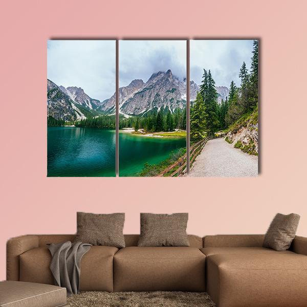 Lake Between Mountains Canvas Wall Art-3 Horizontal-Gallery Wrap-37" x 24"-Tiaracle