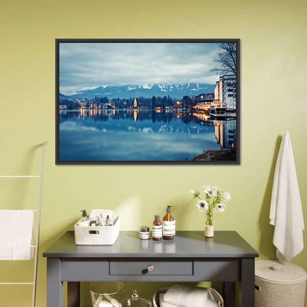 Lake Bled At Dusk Canvas Wall Art-1 Piece-Floating Frame-24" x 16"-Tiaracle