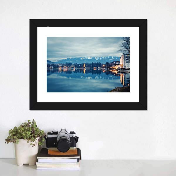 Lake Bled At Dusk Canvas Wall Art-1 Piece-Framed Print-20" x 16"-Tiaracle