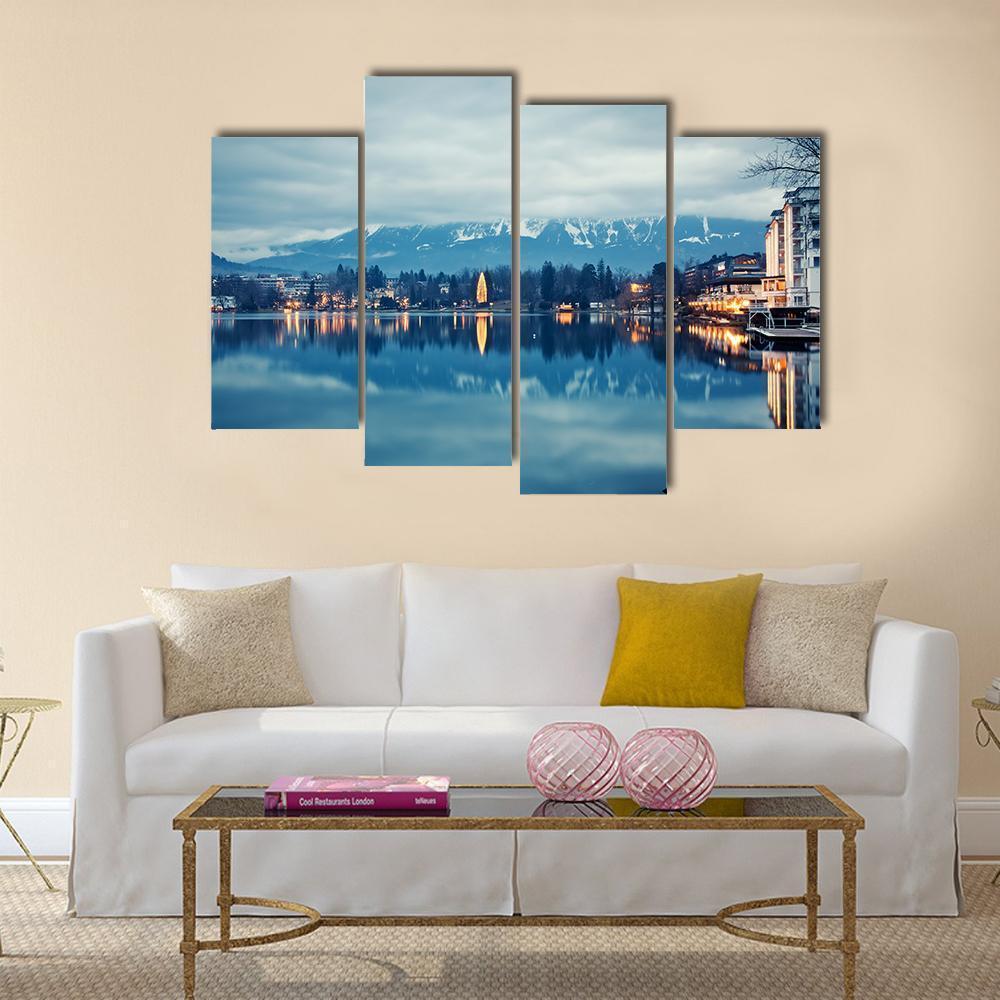 Lake Bled At Dusk Canvas Wall Art-4 Pop-Gallery Wrap-50" x 32"-Tiaracle
