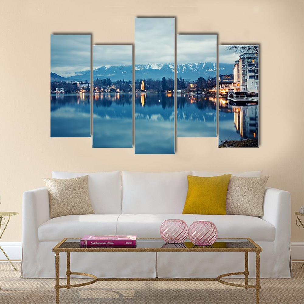 Lake Bled At Dusk Canvas Wall Art-5 Pop-Gallery Wrap-47" x 32"-Tiaracle