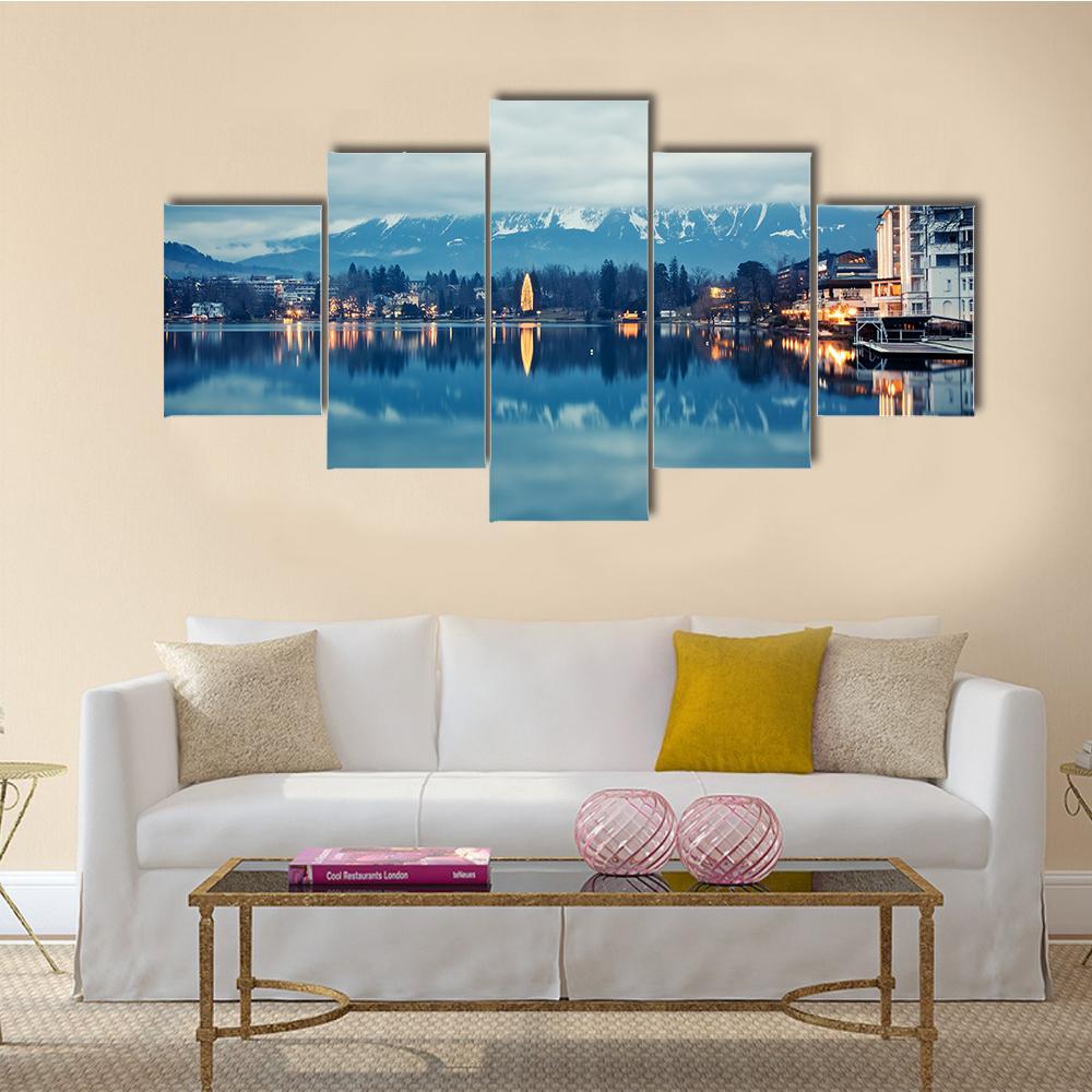 Lake Bled At Dusk Canvas Wall Art-5 Star-Gallery Wrap-62" x 32"-Tiaracle