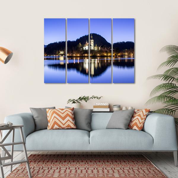 Lake Bled & Church Canvas Wall Art-4 Horizontal-Gallery Wrap-34" x 24"-Tiaracle