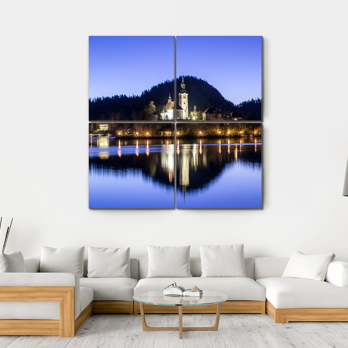 Lake Bled & Church Canvas Wall Art-4 Square-Gallery Wrap-17" x 17"-Tiaracle