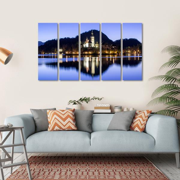 Lake Bled & Church Canvas Wall Art-5 Horizontal-Gallery Wrap-22" x 12"-Tiaracle