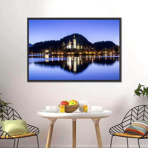 Lake Bled & Church Canvas Wall Art-5 Horizontal-Gallery Wrap-22" x 12"-Tiaracle