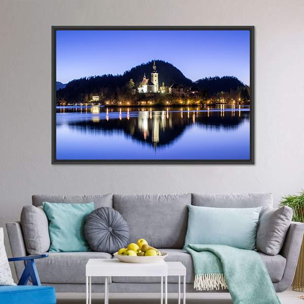 Lake Bled & Church Canvas Wall Art-5 Horizontal-Gallery Wrap-22" x 12"-Tiaracle
