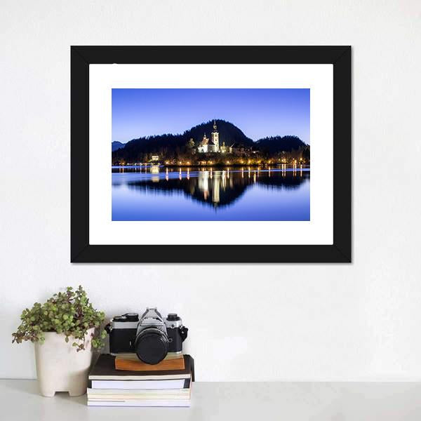 Lake Bled & Church Canvas Wall Art-1 Piece-Framed Print-20" x 16"-Tiaracle
