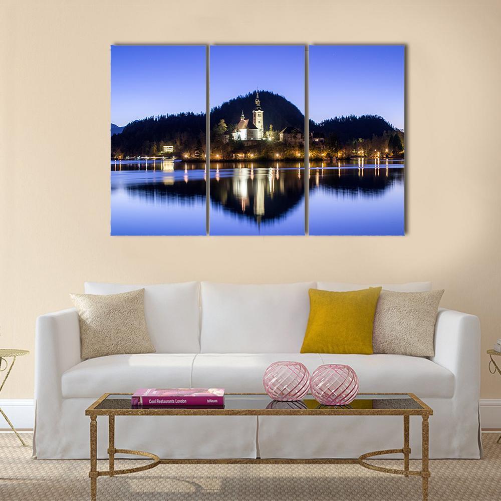 Lake Bled &amp; Church Canvas Wall Art-3 Horizontal-Gallery Wrap-37" x 24"-Tiaracle