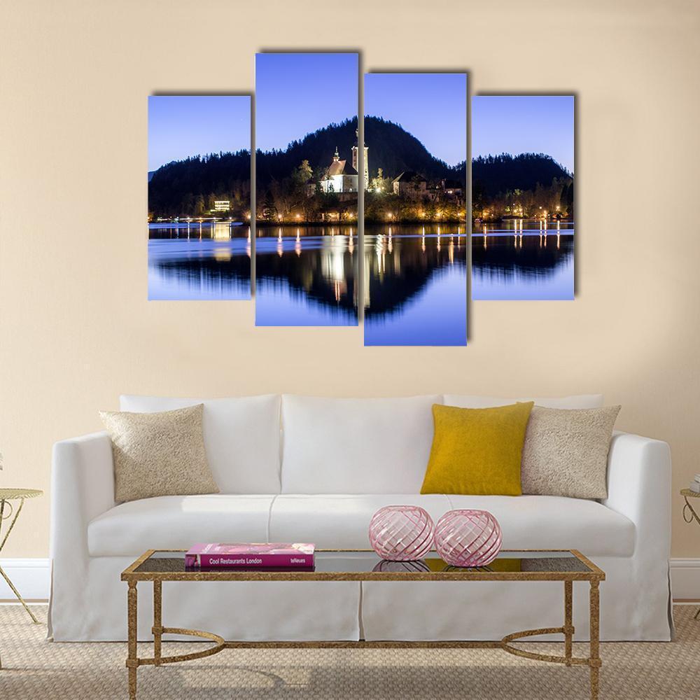 Lake Bled &amp; Church Canvas Wall Art-4 Pop-Gallery Wrap-50" x 32"-Tiaracle
