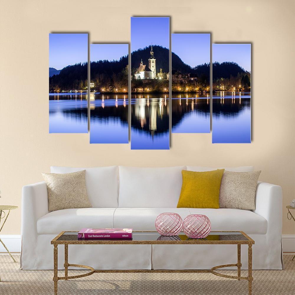 Lake Bled &amp; Church Canvas Wall Art-5 Pop-Gallery Wrap-47" x 32"-Tiaracle