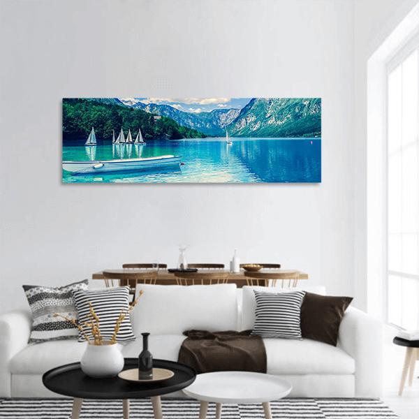 Lake Bled With Luminescent Panoramic Canvas Wall Art-1 Piece-36" x 12"-Tiaracle