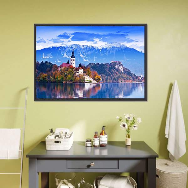 Lake Bled In Slovenia Canvas Wall Art-1 Piece-Floating Frame-24" x 16"-Tiaracle