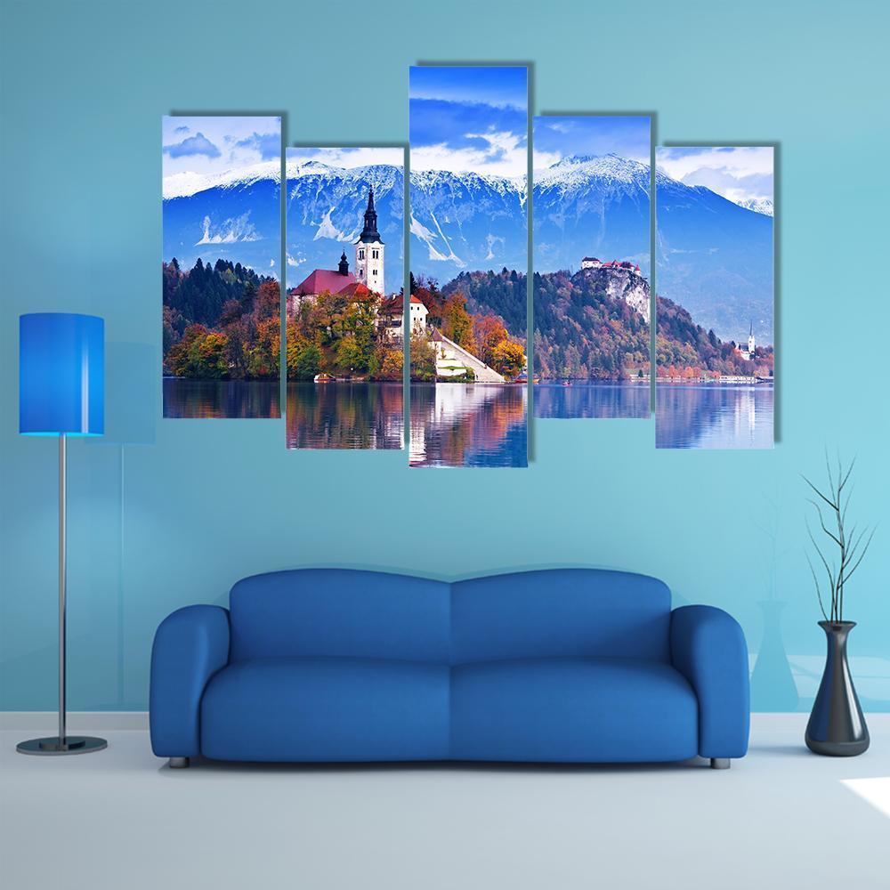 Lake Bled In Slovenia Canvas Wall Art-5 Pop-Gallery Wrap-47" x 32"-Tiaracle
