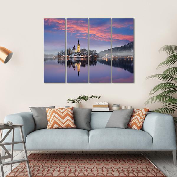 Lake Bled In Winter Canvas Wall Art-4 Horizontal-Gallery Wrap-34" x 24"-Tiaracle