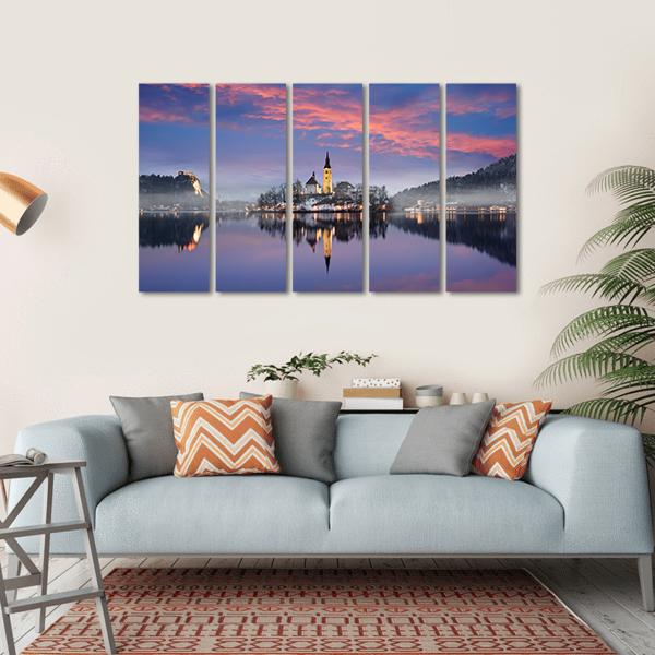 Lake Bled In Winter Canvas Wall Art-5 Horizontal-Gallery Wrap-22" x 12"-Tiaracle