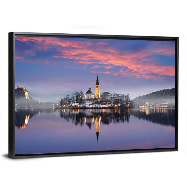 Lake Bled In Winter Canvas Wall Art-3 Horizontal-Gallery Wrap-25" x 16"-Tiaracle