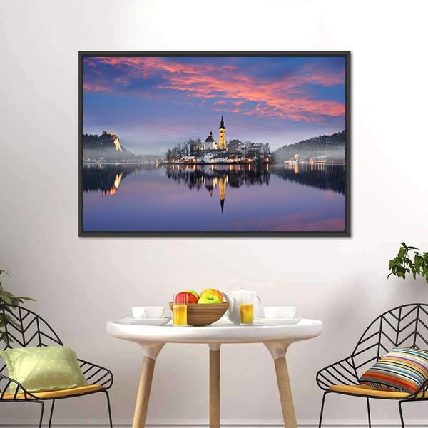 Lake Bled In Winter Canvas Wall Art-3 Horizontal-Gallery Wrap-25" x 16"-Tiaracle