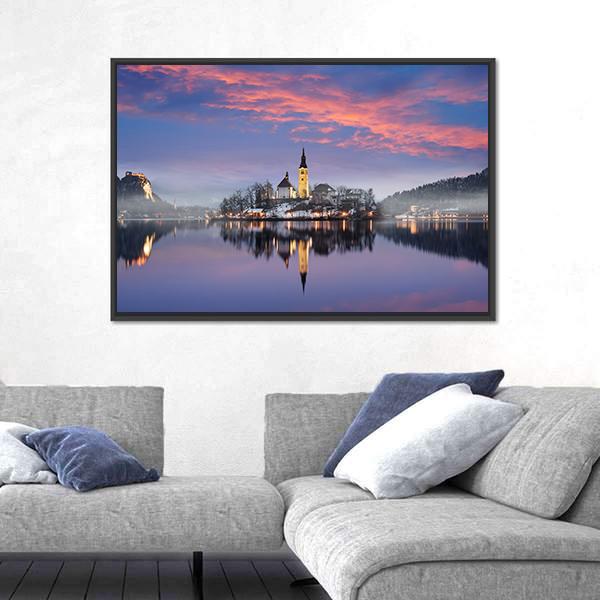Lake Bled In Winter Canvas Wall Art-5 Horizontal-Gallery Wrap-22" x 12"-Tiaracle