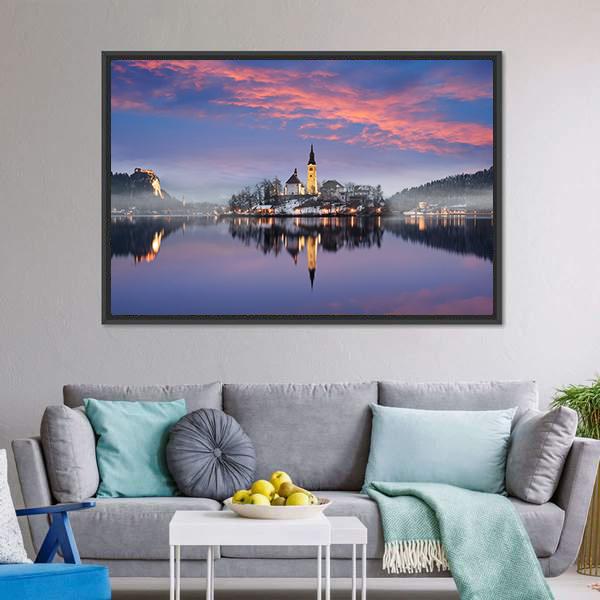 Lake Bled In Winter Canvas Wall Art-3 Horizontal-Gallery Wrap-25" x 16"-Tiaracle