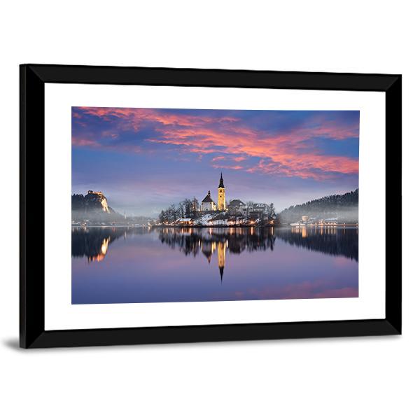 Lake Bled In Winter Canvas Wall Art-3 Horizontal-Gallery Wrap-25" x 16"-Tiaracle