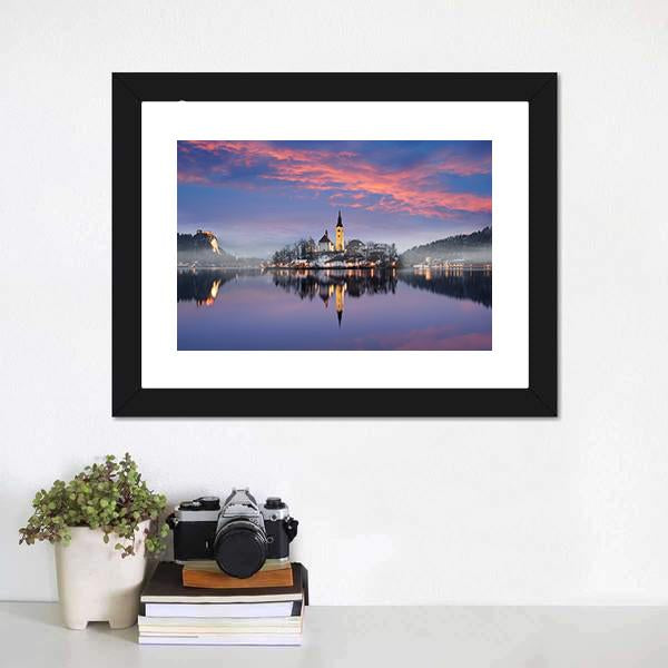 Lake Bled In Winter Canvas Wall Art-1 Piece-Framed Print-20" x 16"-Tiaracle