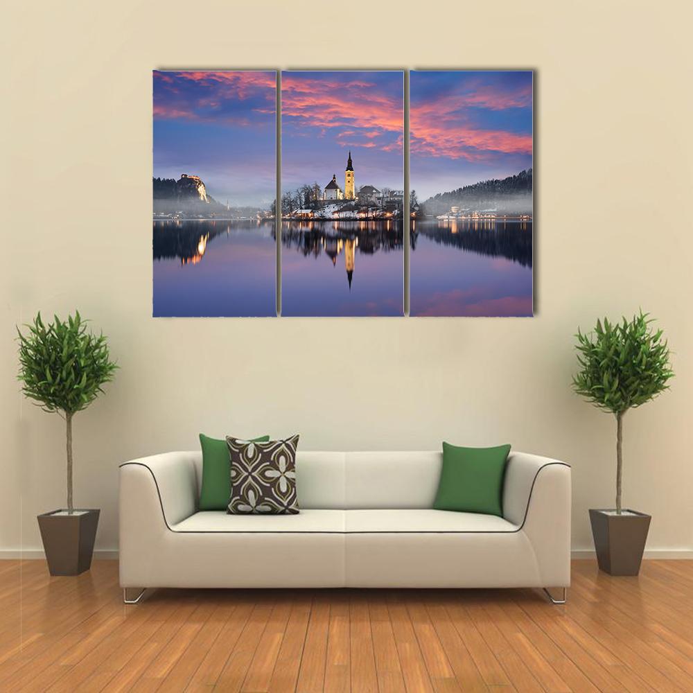Lake Bled In Winter Canvas Wall Art-3 Horizontal-Gallery Wrap-37" x 24"-Tiaracle