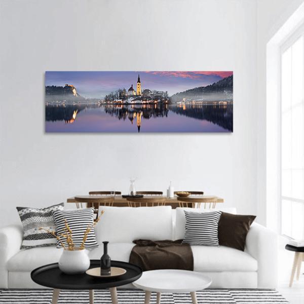 Lake Bled In Winter Panoramic Canvas Wall Art-3 Piece-25" x 08"-Tiaracle