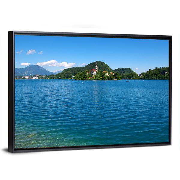 Lake Bled &amp; Mountains Canvas Wall Art-3 Horizontal-Gallery Wrap-25" x 16"-Tiaracle