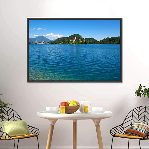 Lake Bled &amp; Mountains Canvas Wall Art-3 Horizontal-Gallery Wrap-25" x 16"-Tiaracle