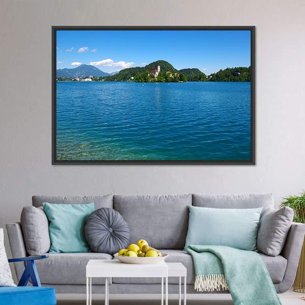 Lake Bled &amp; Mountains Canvas Wall Art-3 Horizontal-Gallery Wrap-25" x 16"-Tiaracle