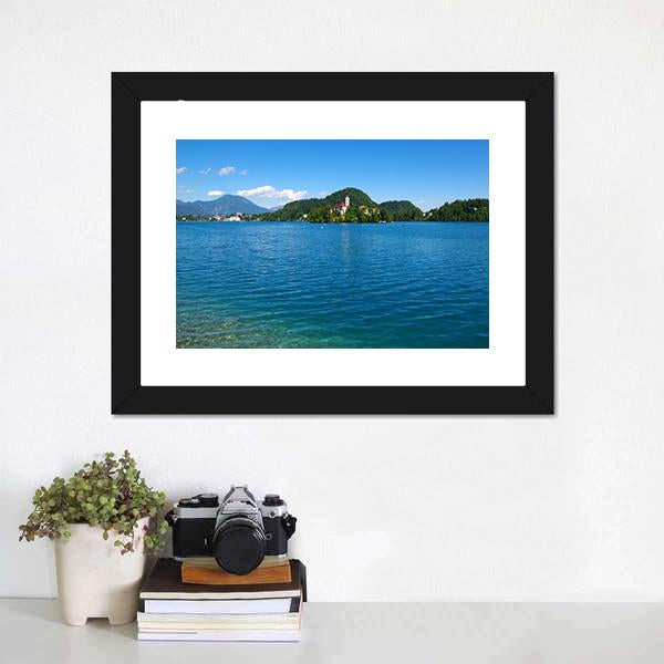 Lake Bled & Mountains Canvas Wall Art-1 Piece-Framed Print-20" x 16"-Tiaracle