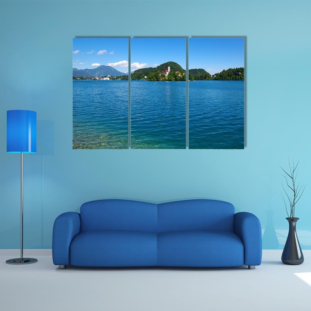 Lake Bled &amp; Mountains Canvas Wall Art-3 Horizontal-Gallery Wrap-37" x 24"-Tiaracle