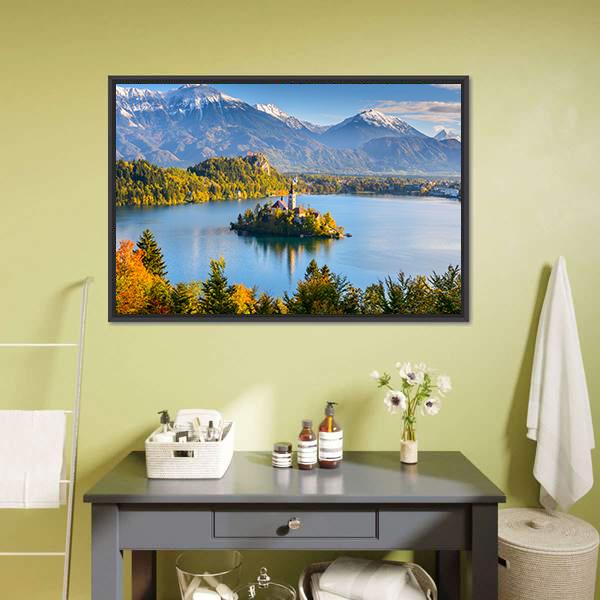 Lake Bled Slovenia Canvas Wall Art-1 Piece-Floating Frame-24" x 16"-Tiaracle