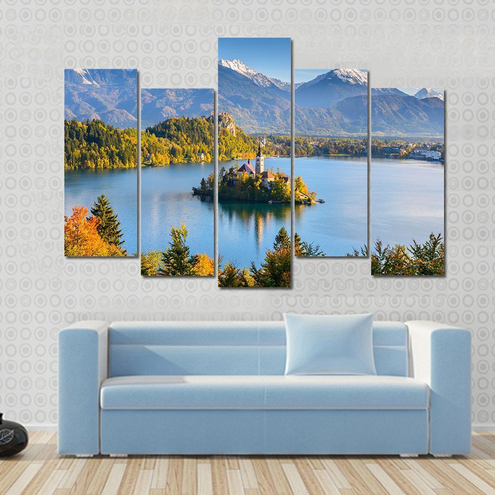 Lake Bled Slovenia Canvas Wall Art-5 Pop-Gallery Wrap-47" x 32"-Tiaracle