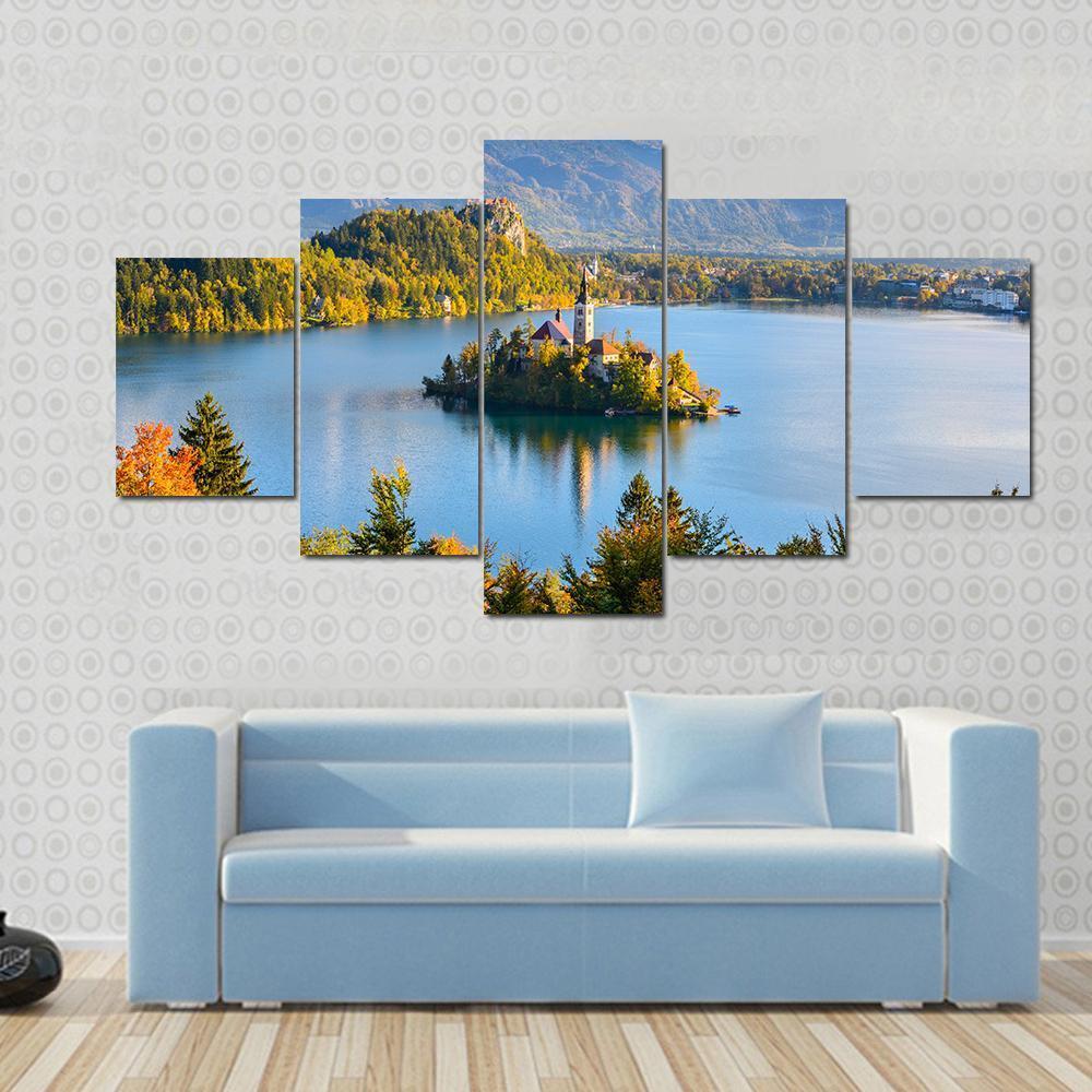Lake Bled Slovenia Canvas Wall Art-5 Star-Gallery Wrap-62" x 32"-Tiaracle
