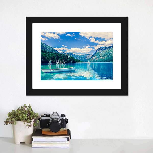 Lake Bled With Luminescent Canvas Wall Art-1 Piece-Framed Print-20" x 16"-Tiaracle