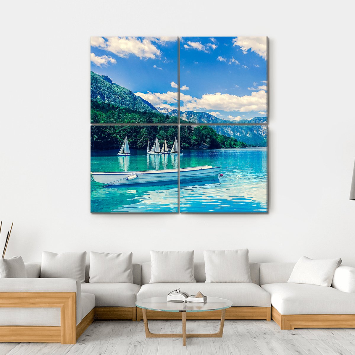 Lake Bled With Luminescent Canvas Wall Art-4 Square-Gallery Wrap-17" x 17"-Tiaracle