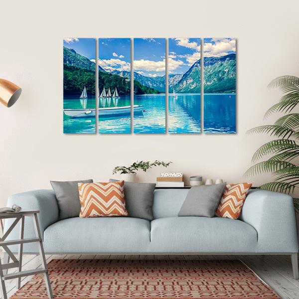 Lake Bled With Luminescent Canvas Wall Art-5 Horizontal-Gallery Wrap-22" x 12"-Tiaracle