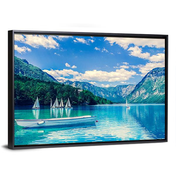 Lake Bled With Luminescent Canvas Wall Art-3 Horizontal-Gallery Wrap-25" x 16"-Tiaracle