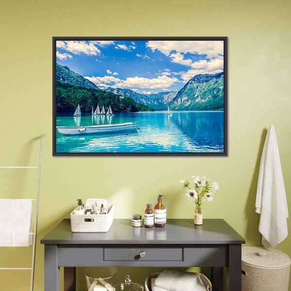 Lake Bled With Luminescent Canvas Wall Art-1 Piece-Floating Frame-24" x 16"-Tiaracle