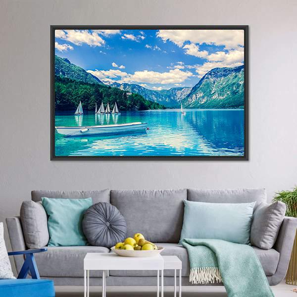 Lake Bled With Luminescent Canvas Wall Art-3 Horizontal-Gallery Wrap-25" x 16"-Tiaracle